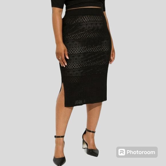 6X 30W Torrid Black Midi Sweater Side Slit Skirt Lined Pull On Stretch Classic N - Picture 1 of 9